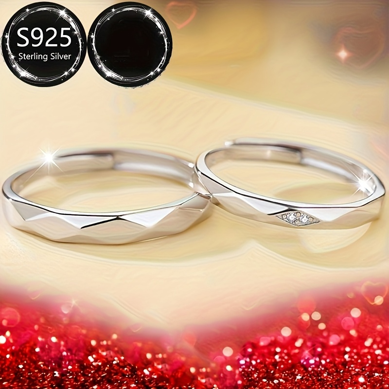 925 Silver Geometric Wedding Bands - Perfect Gift for Girlfriend